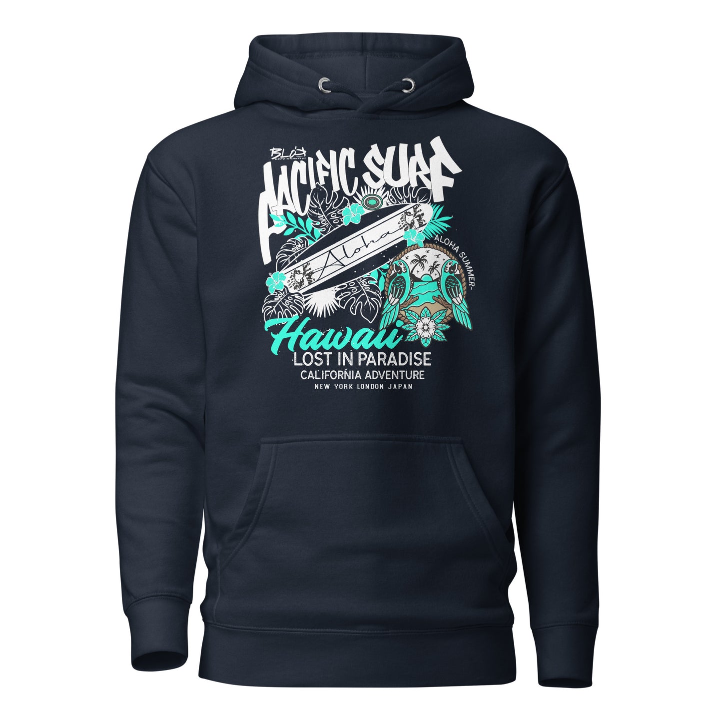 BLOK Pacific Surf Hawaii - White & Turquoise Front Graphic Print Women's Hoodie