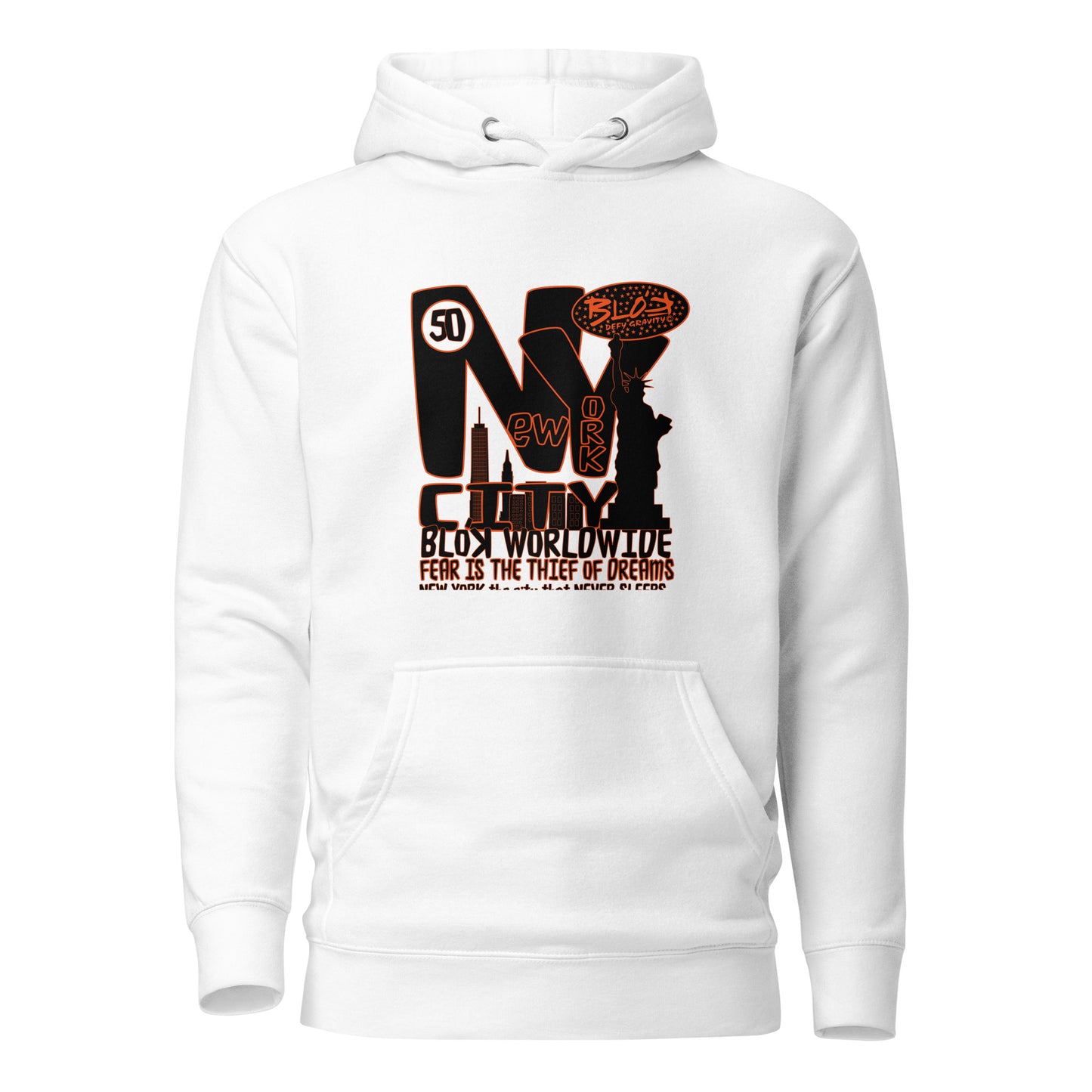BLOK New York City Worldwide - Black & Orange Front Graphic Print Women's Hoodie