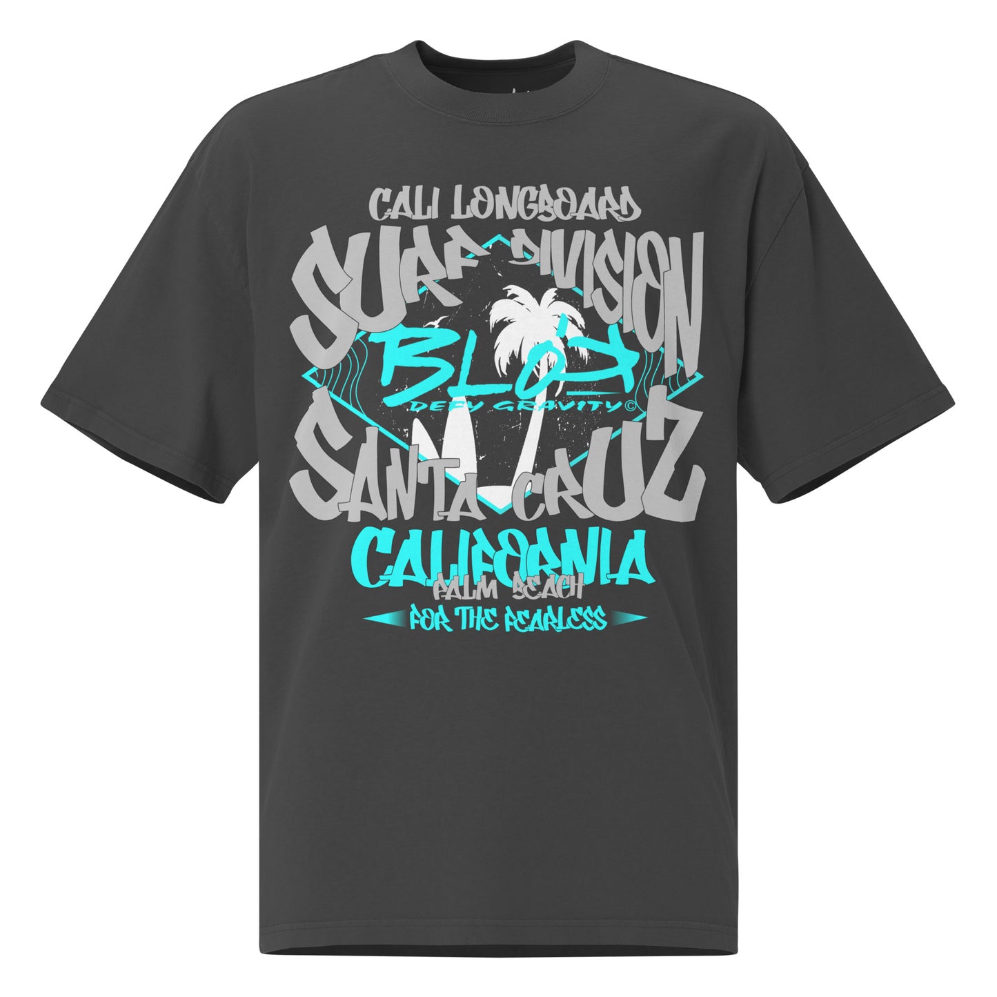 BLOK Santa Cruz - Gray & Turquoise Front Print Oversize Women's Graphic T-Shirt