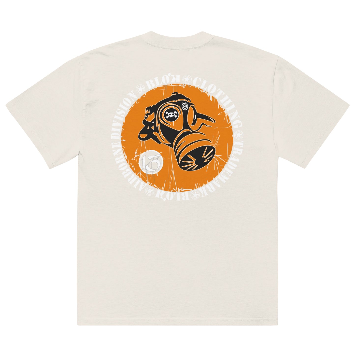Gas mask - Front & Back Print - in White & Orange - Men's Oversize