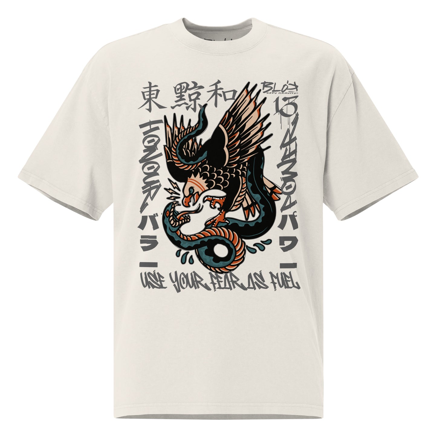 Fear As Fuel - Front Print - with Gray Logo - Men's Oversized Graphic T-Shirt