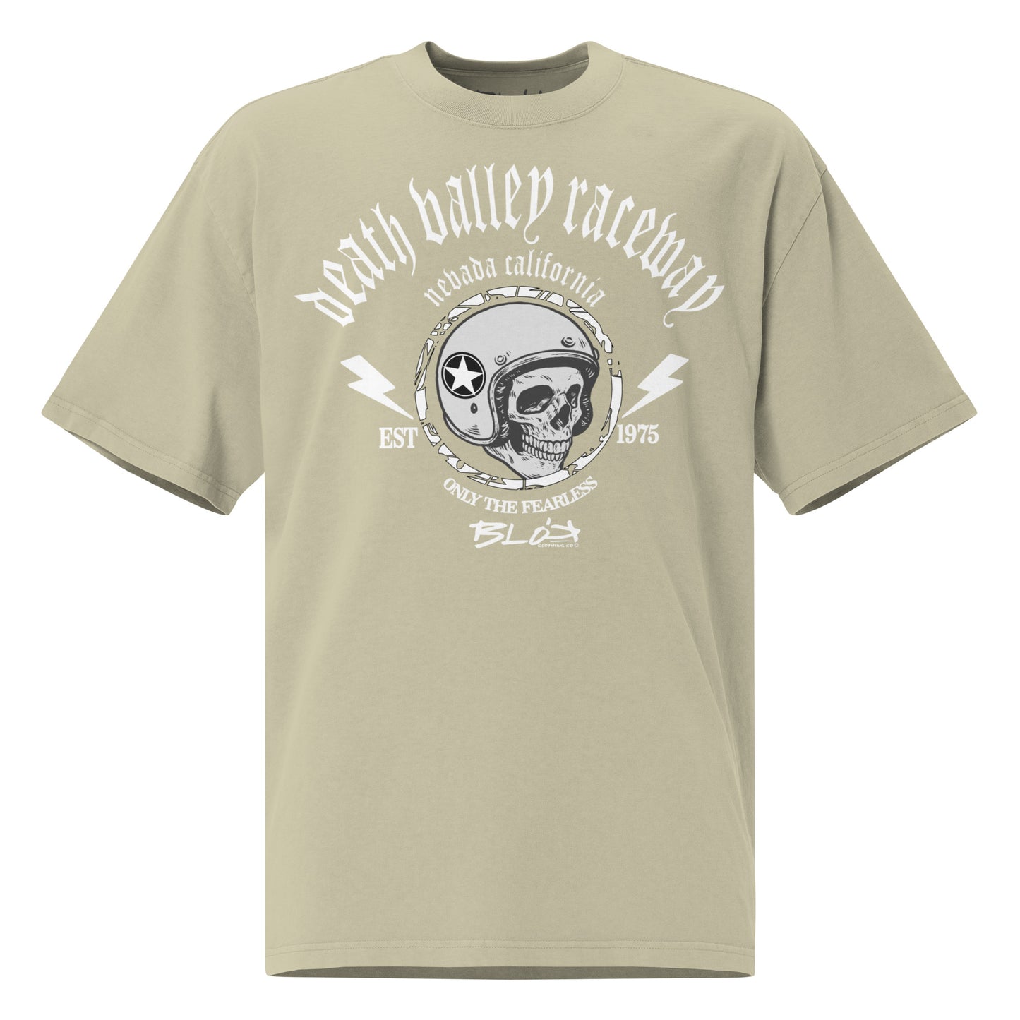 Death Valley Raceway - Front Print in White - Men's Oversize Graphic T-Shirt