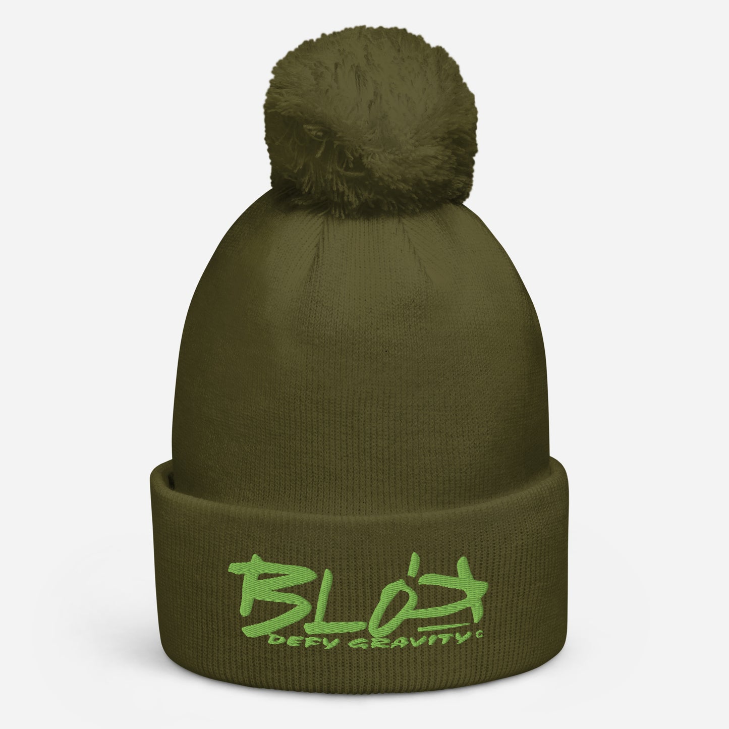 BLOK Defy Gravity - Unisex Lime Green Embroidered Pom Pom Beanie