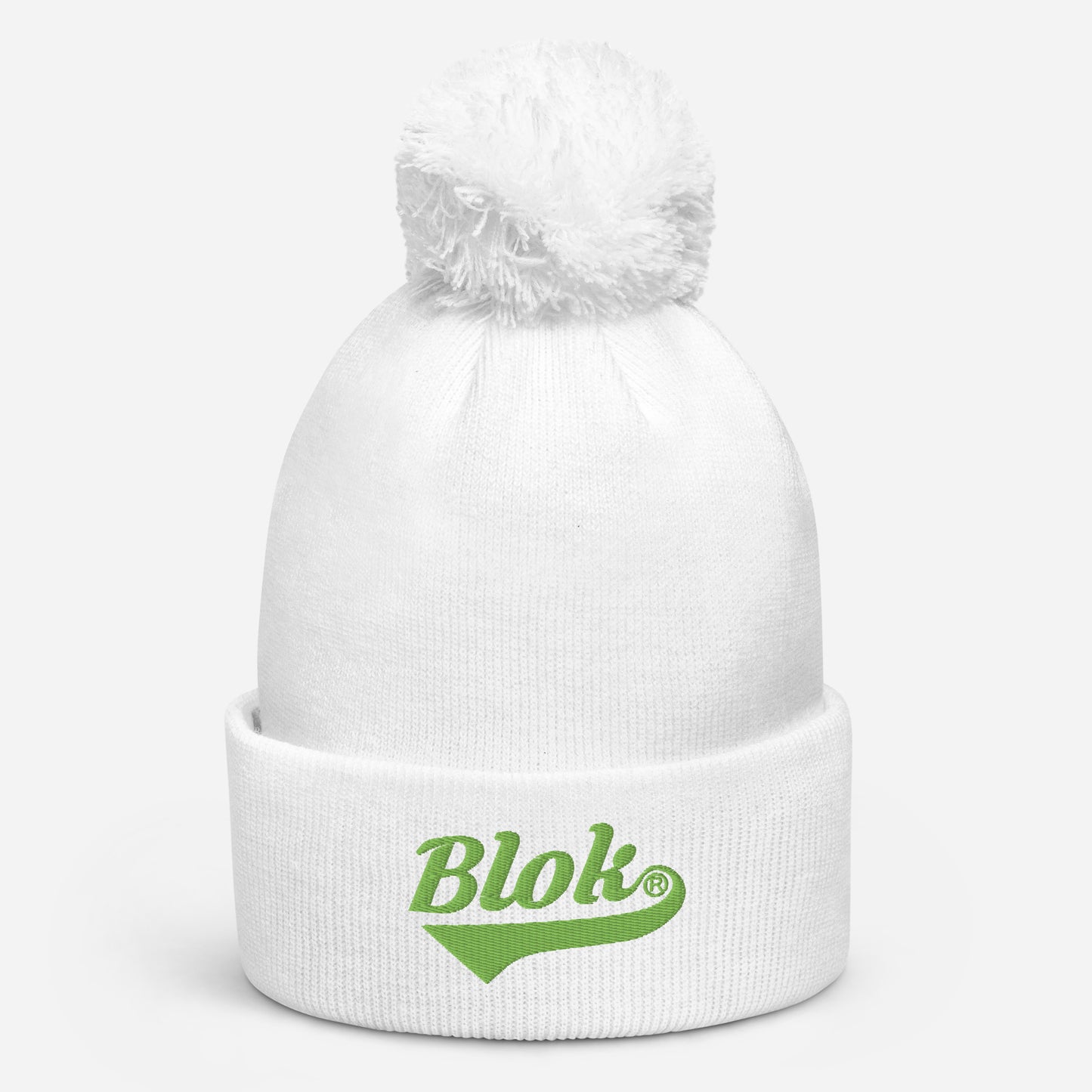 Blok Classic Logo - Pom Pom Beanie - Lime Green Embroidery