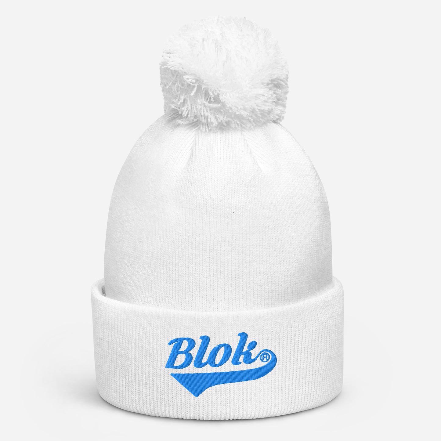 Blok Classic Logo - Pom Pom Beanie - Bright Blue Embroidery