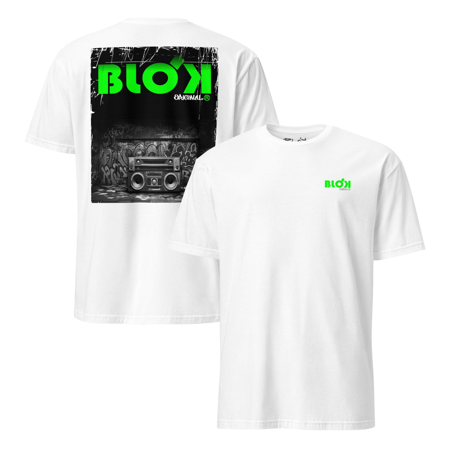 BLOK Boom Box - Green Front & Back Print Women's Relaxed Fit Graphic T-Shirt
