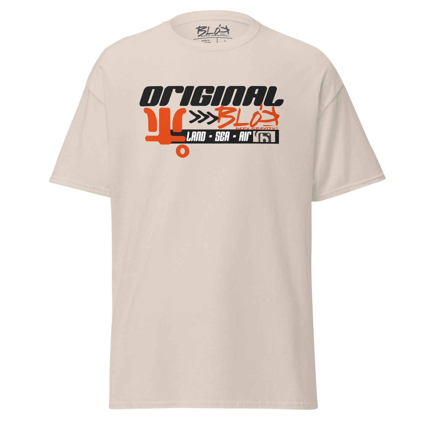 Land Sea Air - Front Print with Orange & Black Logo - Men's Loose Fit Graphic T-Shirt