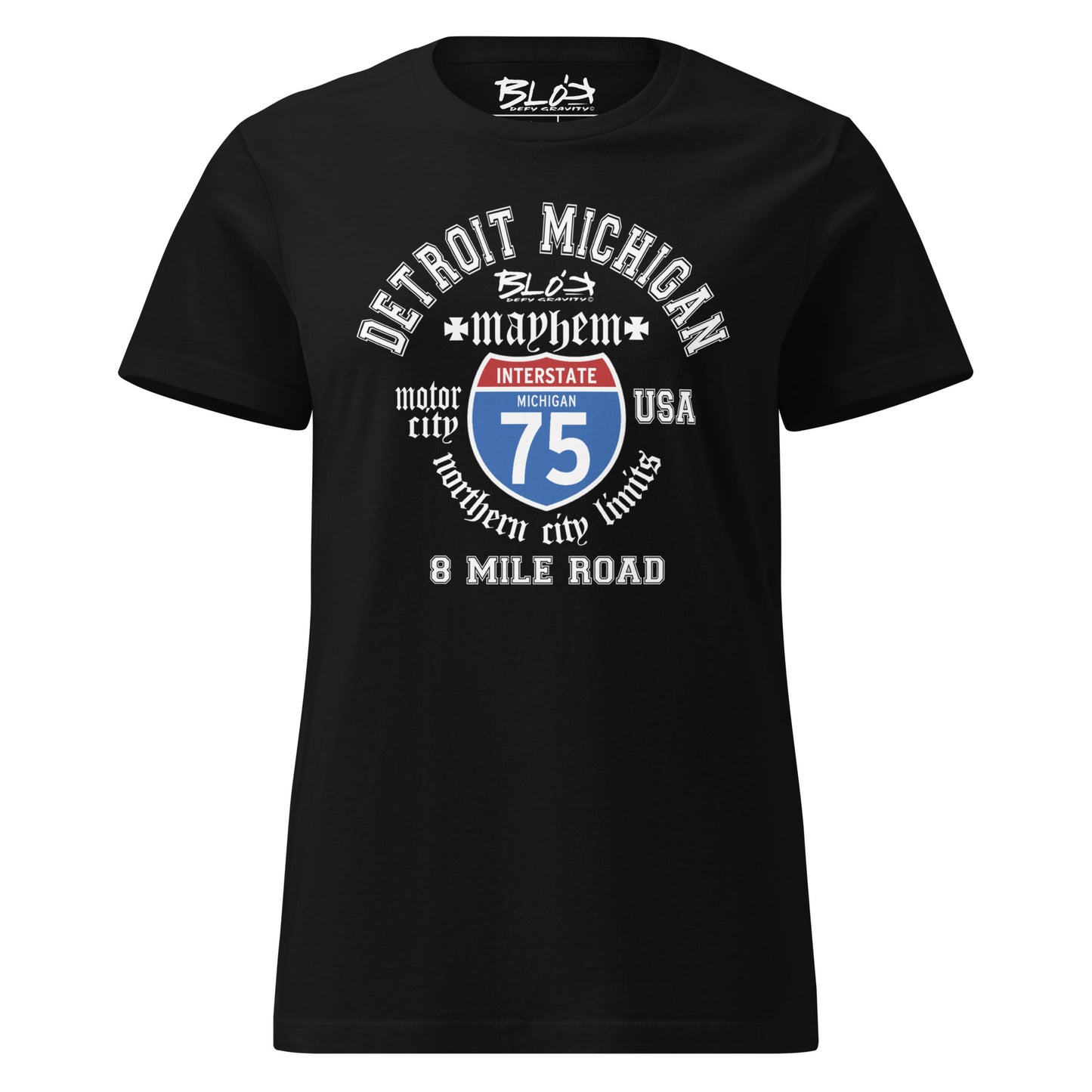 BLOK Detroit 8 Mile - White Print Women's Slim Fit Graphic T-Shirt