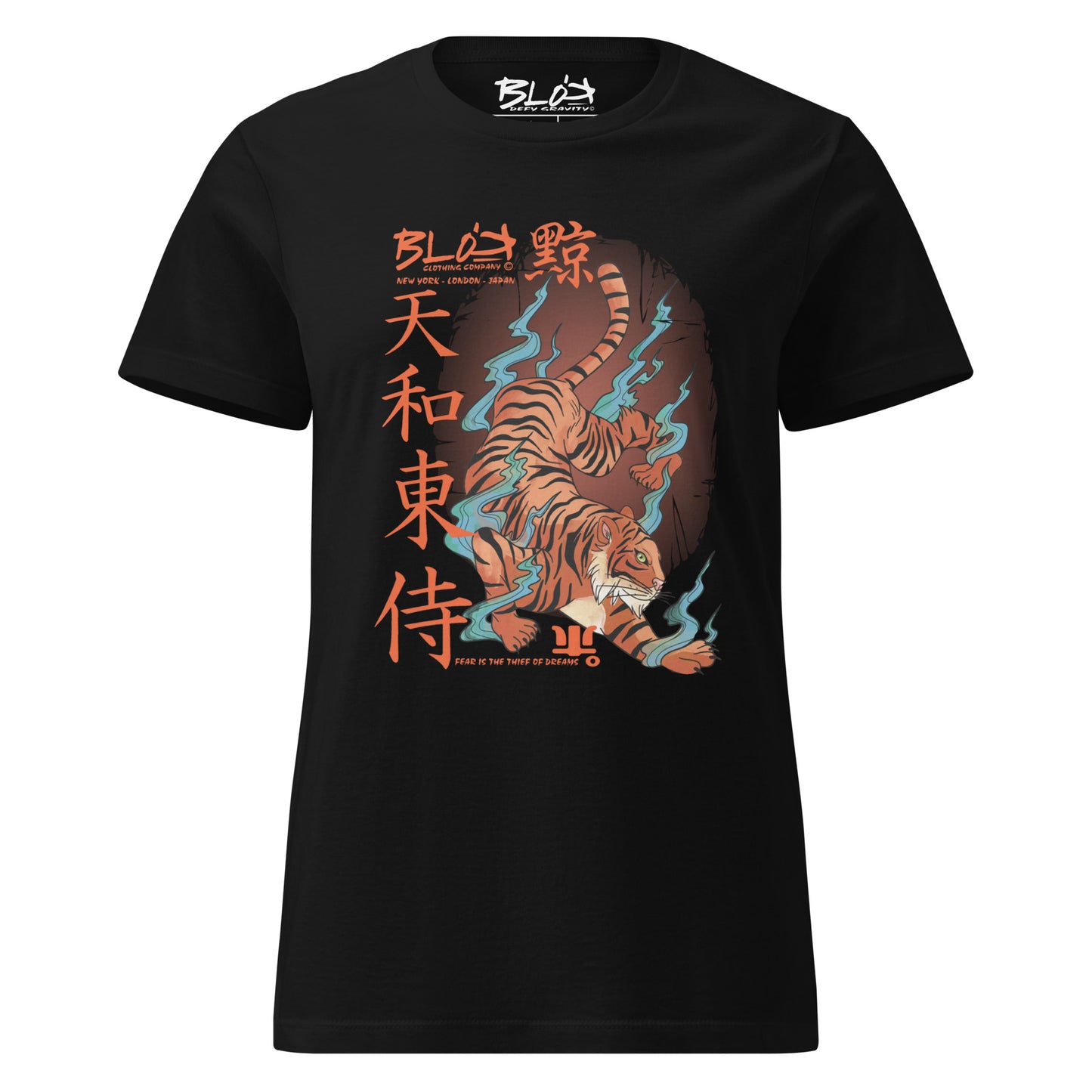 BLOK Crouching Tiger - Orange Logo Women's Slim Fit Graphic T-Shirt
