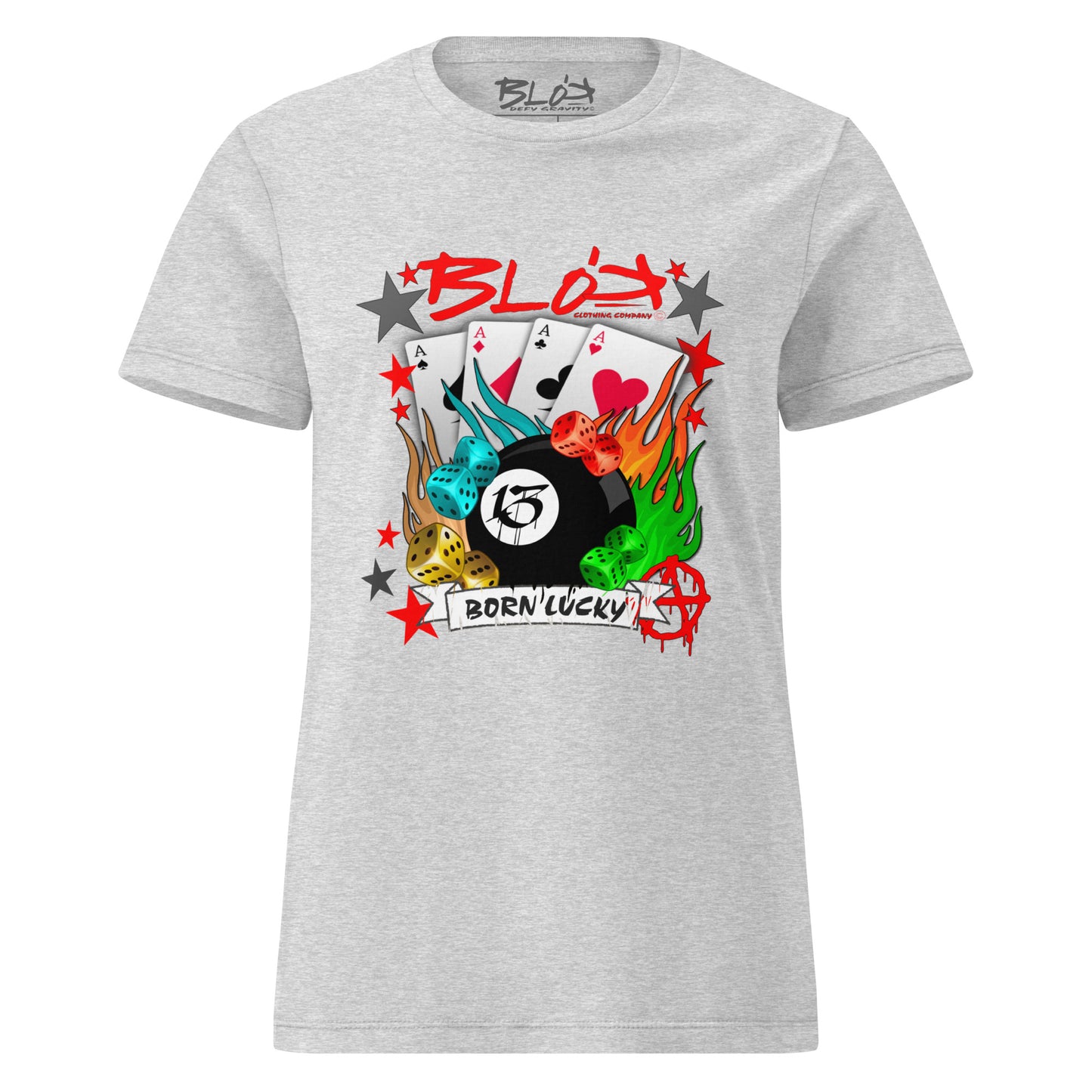 BLOK Born Lucky - Red Logo Women's Slim Fit Graphic T-Shirt