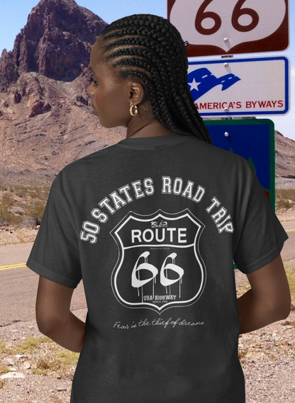 Route 66 Road Trip - 50 States - Back & Front Print - in White - Women's Oversize