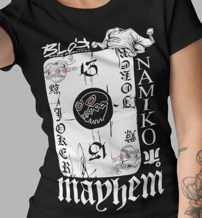 BLOK Poker Face - Front Print in White Women's Slim Fit Graphic T-Shirt