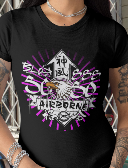 BLOK Airborne Eagle - White & Purple Print Women's Slim Fit Graphic T-Shirt