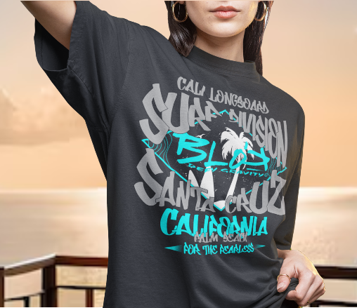 Santa Cruz - Front Print - in Gray & Turquoise - Women's Oversize
