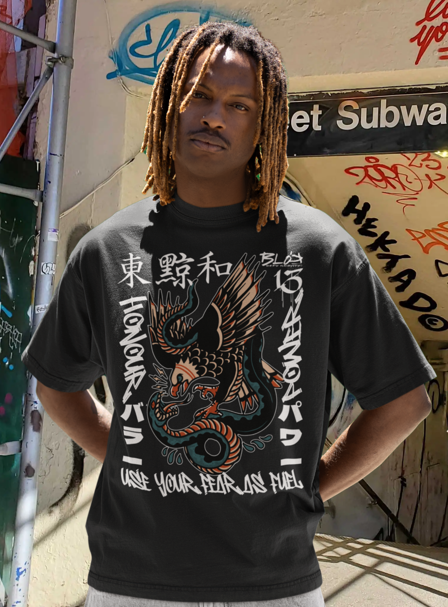 Fear As Fuel - Front Print - with Gray Logo - Men's Oversized