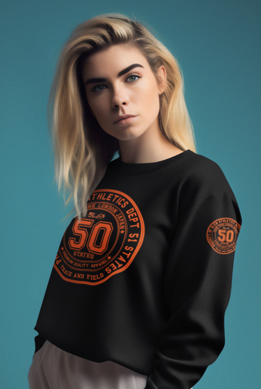 50 States Athletic Dept. - Front & Arm Print in Orange - Women's Sweatshirt