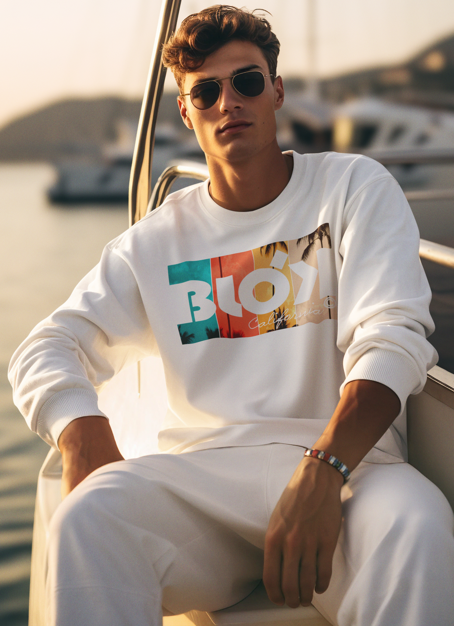 California palm - Front Print in White - Men's Sweatshirt