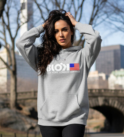 NY LDN JPN & Flag - White Front Print - Oversized Heavyweight Hoodie