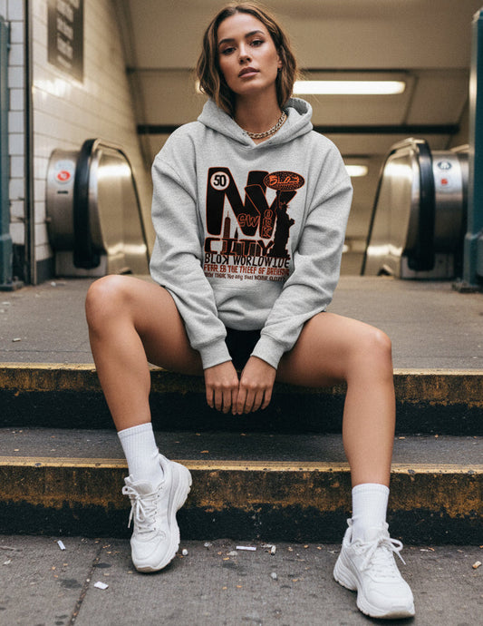 New York City Worldwide - Front Print in Black & Orange - Oversize Heavyweight Hoodie