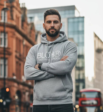 BLOK Trademark London - Heavyweight Oversized Men's Hoodie - White Front Graphic Print