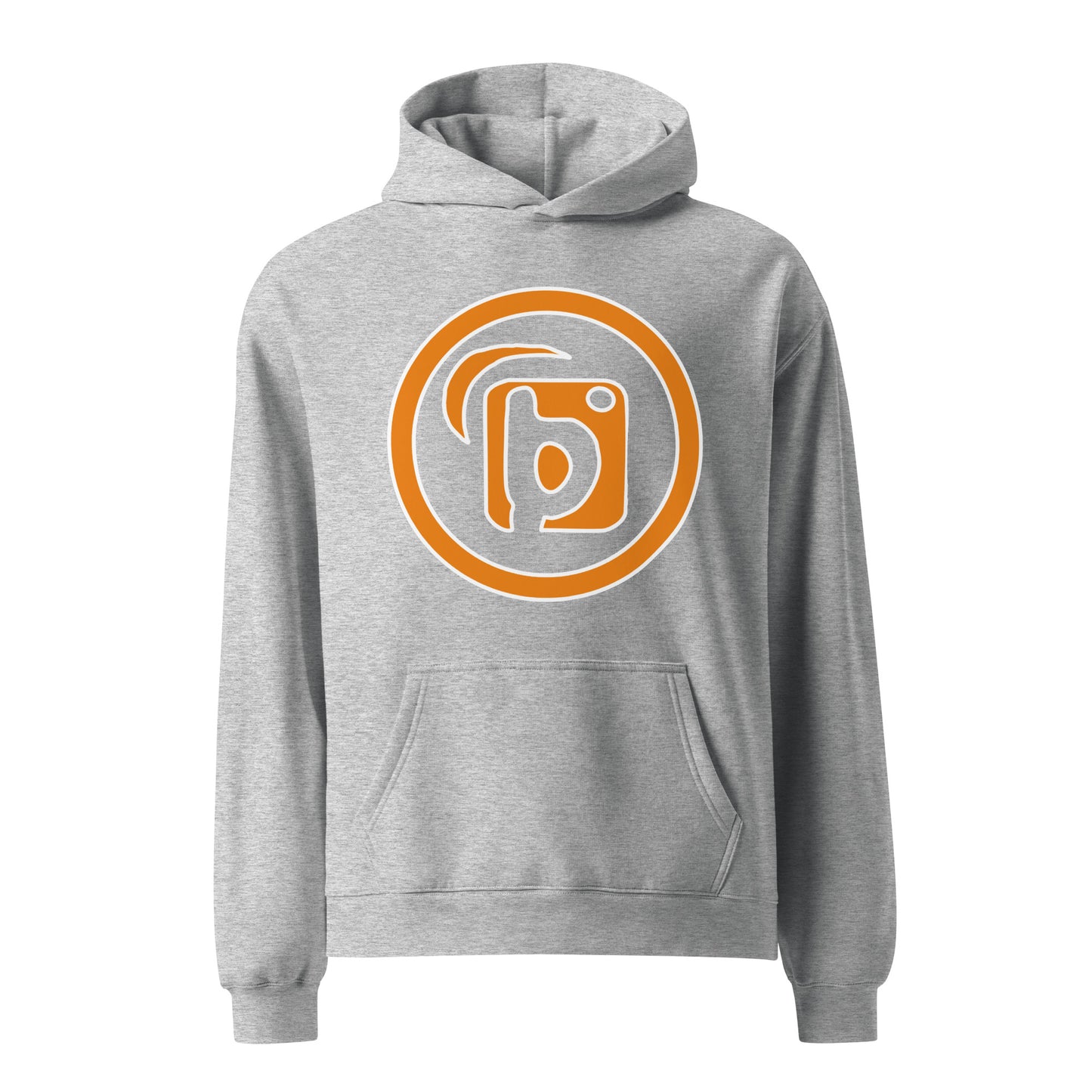 Outer Circle Blok - Heavyweight Oversized Men's Hoodie - White & Orange Front Graphic Print