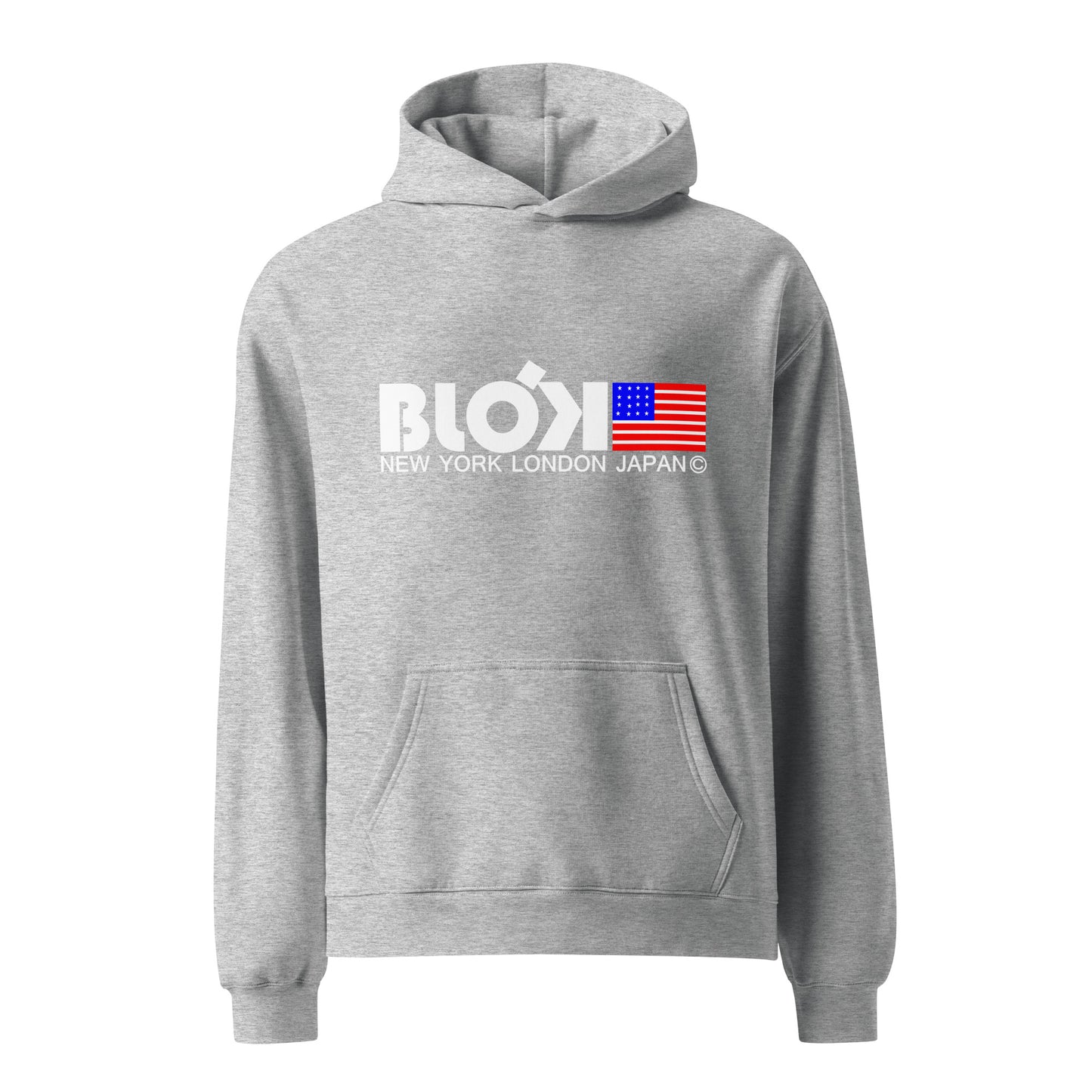 NY LDN JPN & FLAG - Heavyweight Oversized Men's Hoodie - Front Graphic Print