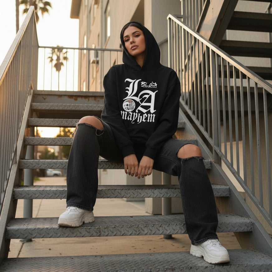 LA Mayhem - White Print - Oversized Heavyweight Hoodie