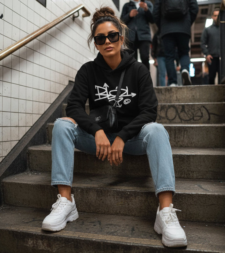 Blok Graffiti Tag - White Front Print - Oversized Heavyweight Hoodie