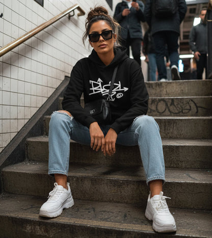 Blok Graffiti Tag - White Front Print - Oversized Heavyweight Hoodie