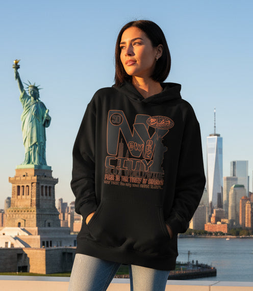 New York City Worldwide - Front Print in Black & Orange - Oversize Heavyweight Hoodie