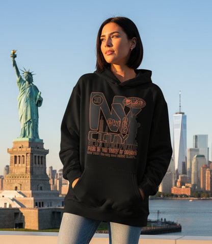 New York City Worldwide - Front Print in Black & Orange - Oversize Heavyweight Hoodie