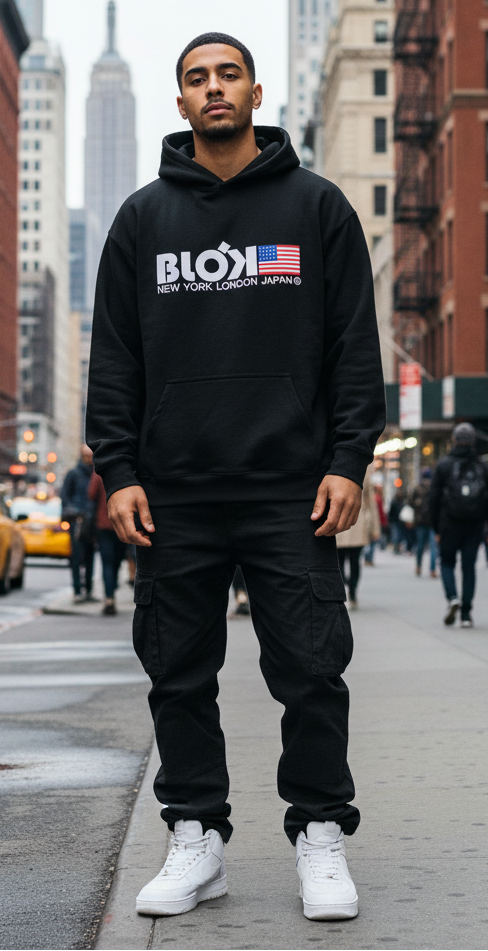 BLOK NY LON JPN FLAG - Oversized Premium Heavyweight Hoodie Men's