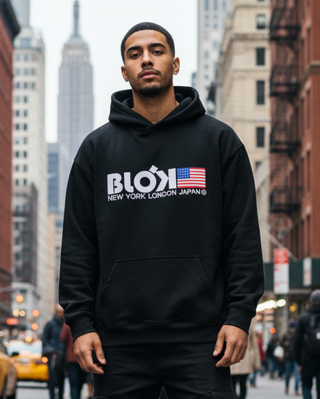 BLOK NY LON JPN FLAG - Oversized Premium Heavyweight Hoodie Men's