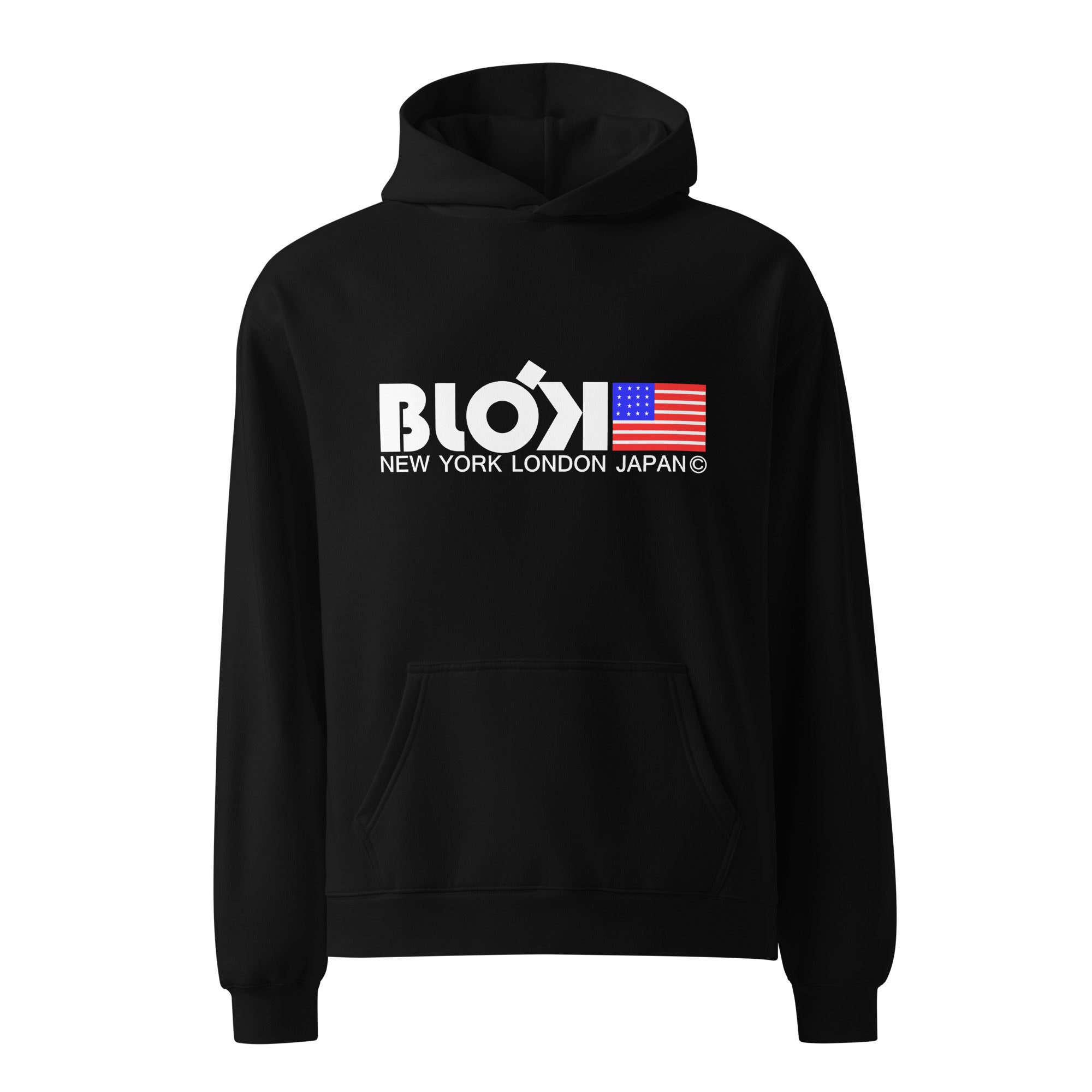 NY LDN JPN & FLAG - Heavyweight Oversized Men's Hoodie - Front