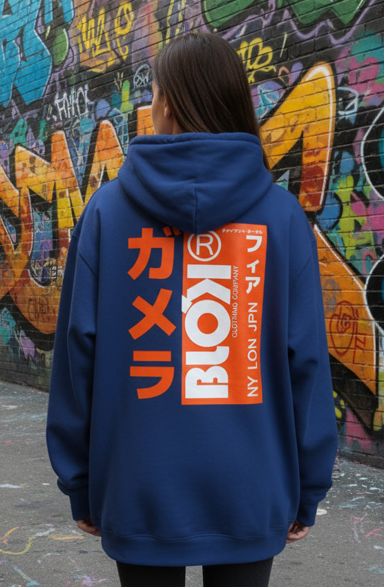 BLOK NY LDN JPN - Orange Front & Back Print - Oversized Heavyweight Hoodie