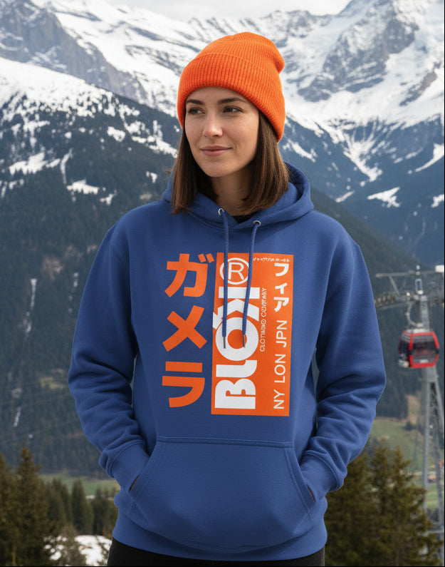 BLOK NY LDN JPN - Orange Front Print - Oversized Heavyweight Hoodie