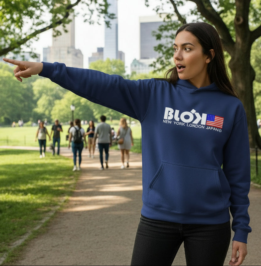 NY LDN JPN & Flag - White Front Print - Oversized Heavyweight Hoodie