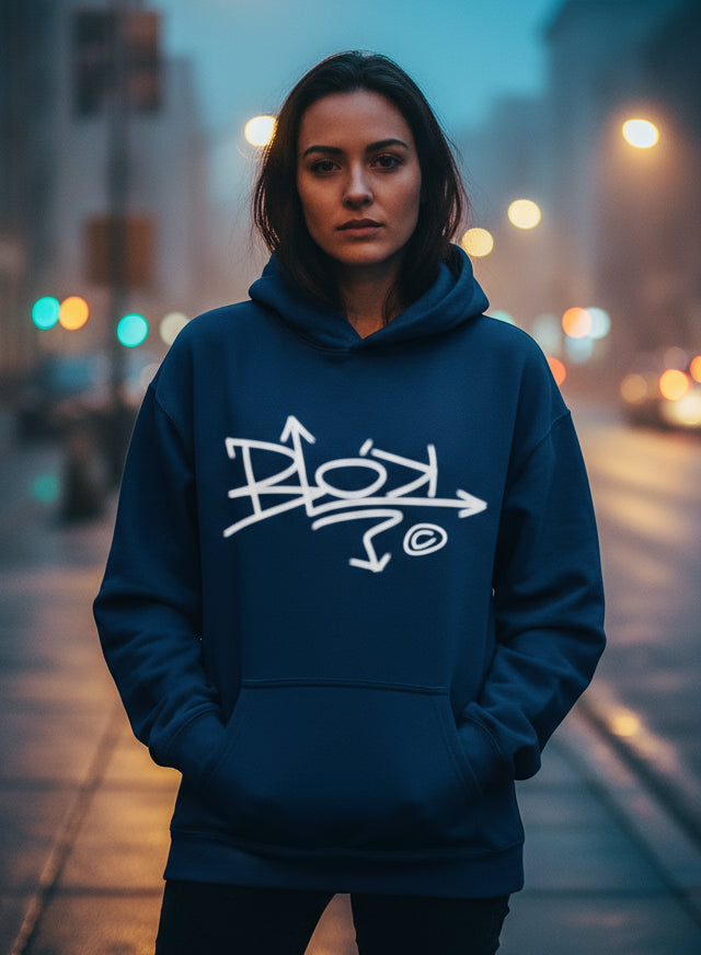 Blok Graffiti Tag - White Front Print - Oversized Heavyweight Hoodie