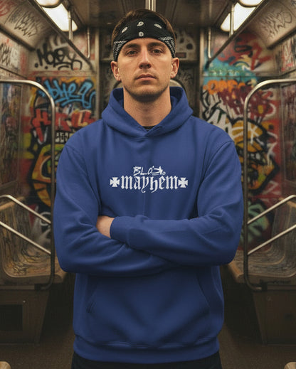 BLOK LA MAYHEM Iron cross front print and back print - Oversized Premium Heavyweight Hoodie Men's