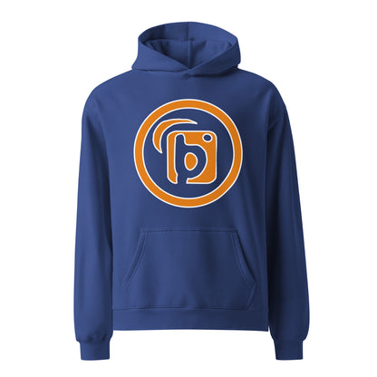 Outer Circle Blok - Heavyweight Oversized Men's Hoodie - White & Orange Front Graphic Print