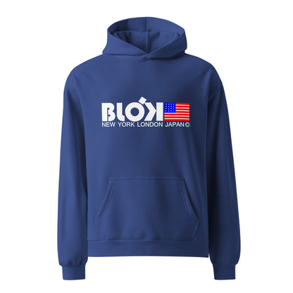 NY LDN JPN & FLAG - Heavyweight Oversized Men's Hoodie - Front Graphic Print