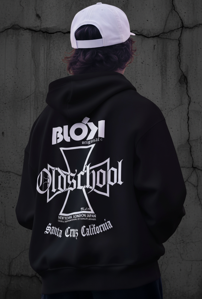 Old School Iron Cross - White Front & Back Print - Oversized Heavyweight Hoodie