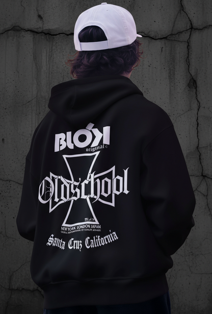 Old School Iron Cross - White Front & Back Print - Oversized Heavyweight Hoodie