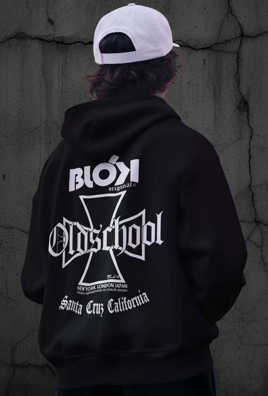 Old School Iron Cross - White Front & Back Print - Oversized Heavyweight Hoodie