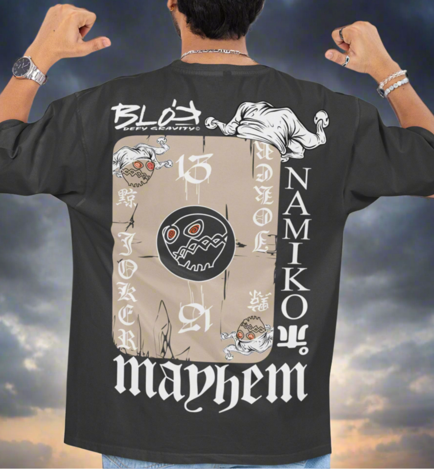 Poker Face - Front & Back Print - in White & Sand - Men's Oversize