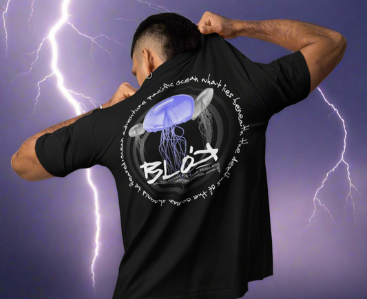 Jellyfish - Front & Back Print - with White Logo - Men's Oversize