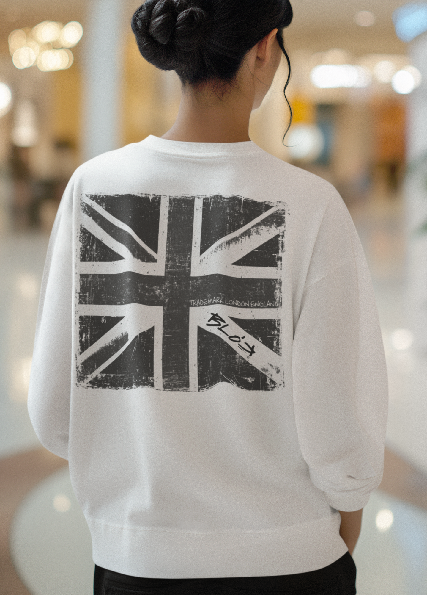 Blok London Flag - Front & Back Print - Black & White - Women's Sweatshirt