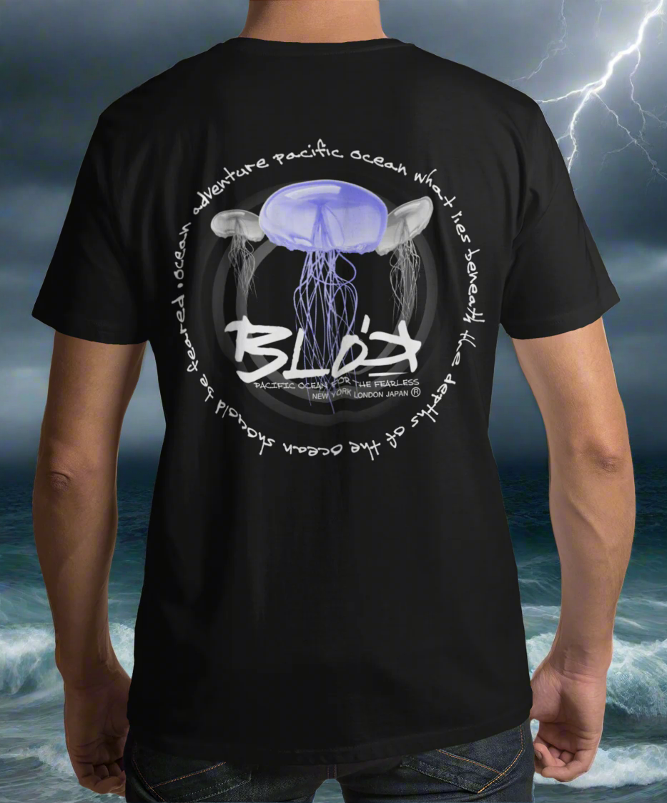 Jellyfish - Front & Back Print - with White Logo - Men's Loose Fit