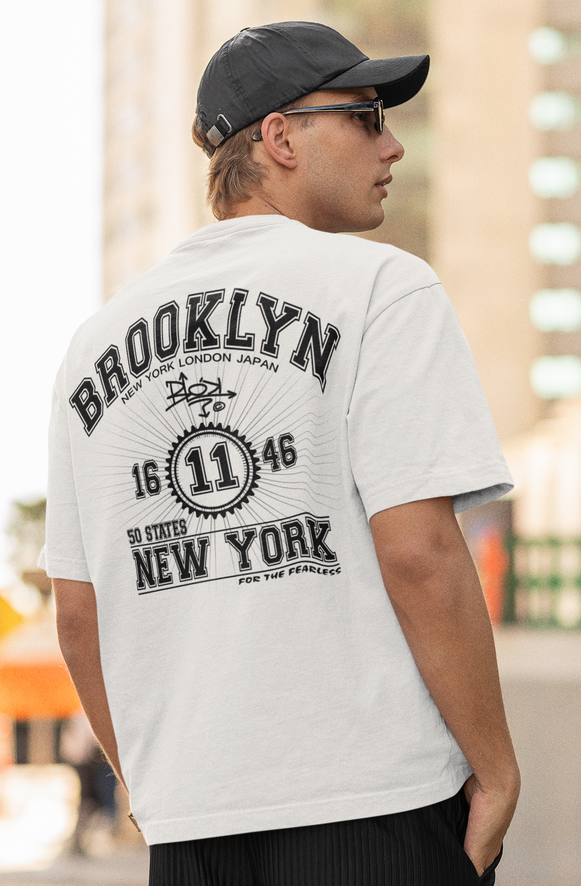 Brooklyn New York - Front & Back Print - in Black - Oversize Men's
