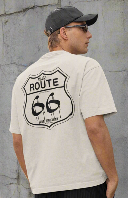 Route 66 - Front & Back Print - in Black - Oversize Men's